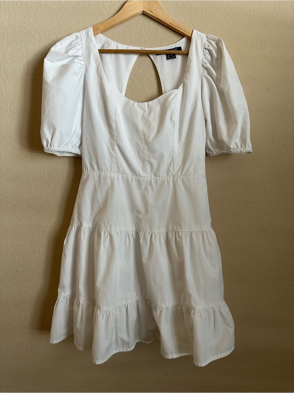 French Connection White Puff Sleeve Tiered Mini Dress